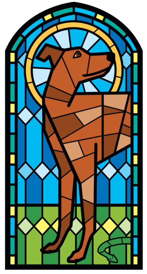 Illustration of a stained glass window of Saint Guinefort